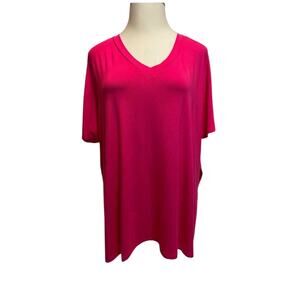 Zenana‎ Luxe Rayon V-Neck Top in Fuchsia | Size 2X